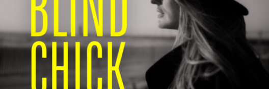 Podcast cover for 'THE BLIND CHICK' featuring a profile of a woman wearing sunglasses and a hat, with the audio wave symbol and the text 'with Penn and Moses